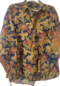 VTG Mens Christian Dior Monsieur Long Sleeve Button Down Shirt Retro Boho Floral - Picture 1 of 8
