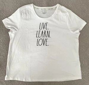 Rae Dunn tee T shirt Top LIVE. LEARN. LOVE. Size 2X White W/ Black Long Letters - Picture 1 of 5