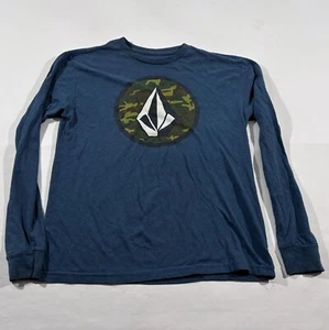 Volcom Top Womens Camo Blue Cotton Poly Skateboarding Long Sleeve Crew Neck Sz L - Picture 1 of 7