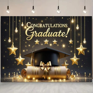 Graduate Ceremony Photography Backdrop Bachelor's Cap Wall Decoration Background - Picture 1 of 16
