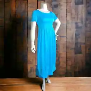VINTAGE 60’s Periwinkle Maxi Dress Round Neck Beaded Collar Size 2 - Picture 1 of 12