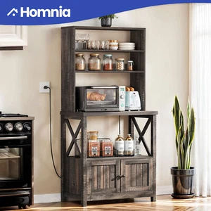 8 Tier Kitchen Bakers Rack with Open Close Shelves Power Outlets Microwave Stand - Picture 1 of 11