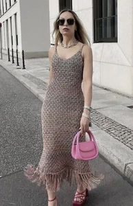 ZARA Knit Flapper Midi Dress with Fringing Bloggers Fave Holiday Boho Small BNWT - Picture 1 of 3