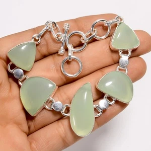 Aqua Chalcedony Gemstone Fashion Jewelry 925 Silver Bracelet 6-8" ARB-1556 - Picture 1 of 3