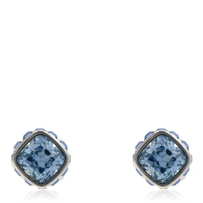 Swarovski Birthstone Pierced Earrings Studs Mar  Rhodium Shiny Blue - Image 1 of 4