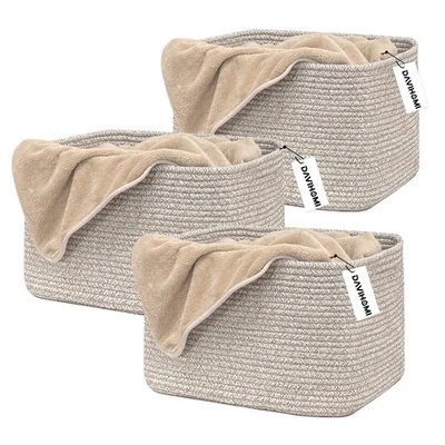 3-Pack Small Woven Cotton Rope Basket for Organizing 13.5x11x9.5 Brown - Image 1 of 4