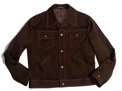 Мужская винтажный 70-х коричневый поли Western диско Leisure костюм укороченный куртка Blazer Sz M/L - Изображение 1 из 4