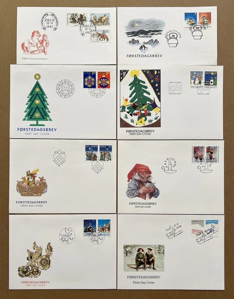 Noruega Navidad FDC Lote 1987-1994 • 8 Fundas Primer Día Julen Norge Foto 1 de 4
