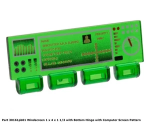 Lego 1x 30161pb01 Trans-green Windscreen 1 x 4 x 1 1/3 Bottom Hinge w/Computer - Picture 1 of 1
