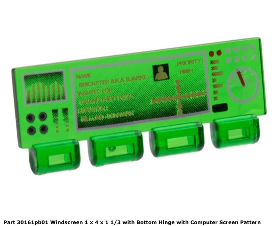 Lego 1x 30161pb01 Trans-green Windscreen 1 x 4 x 1 1/3 Bottom Hinge w/Computer - Image 1 of 1