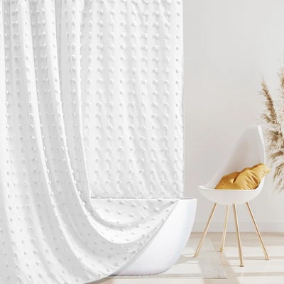 Cortina de Ducha Extra Larga Boho Granja Tela Tejida 84 Pulgadas Blanco Ducha Cu... Foto 1 de 4