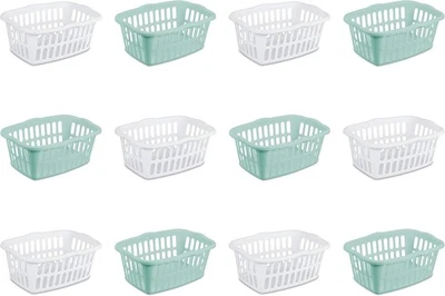 12-Pack Sterilite 1.5 Bushel Rectangular Laundry Basket, Plastic,White and Aqua - Image 1 of 4