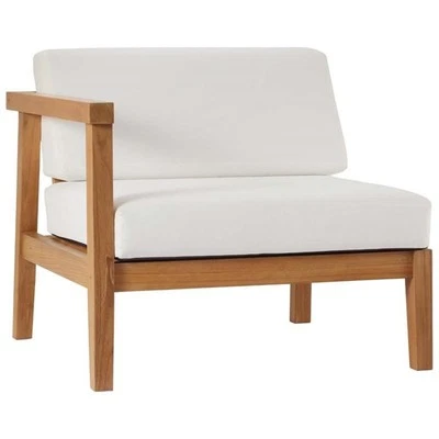 Pemberly Row Modern Solid Wood Outdoor Left-Arm Chair in White & Natural - Image 1 of 4