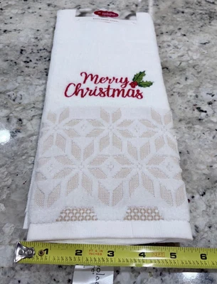 Toalla de mano de baño cuadrada San Nicolás Feliz Navidad bordada algodón texturizado Foto 1 de 4