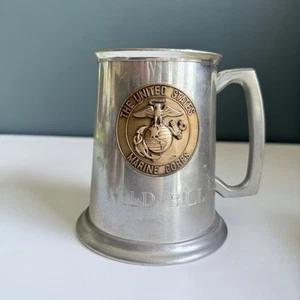 Taza de peltre vintage del Cuerpo de Marines de los Estados Unidos USMC Wild Bill hecha en Inglaterra - Imagen 1 de 5