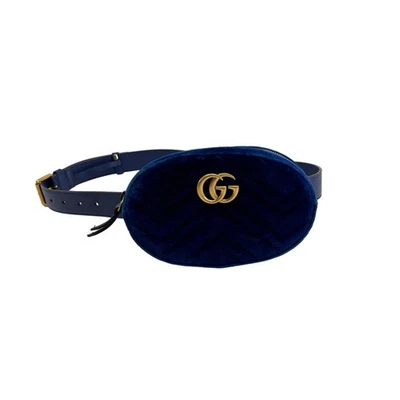 Gucci Blue Suede Belt Bag with Gold GG Logo/Pink Lining - Image 1 of 4