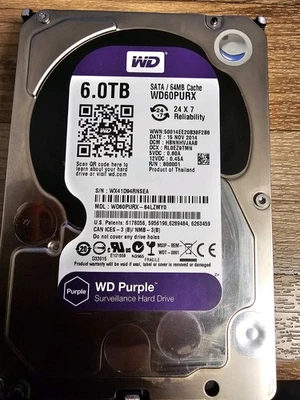 6.0TB sata/64Mb Cache WD60PURX 24x7Reliability wwn: 50014ee20b38f2b6 15 nov 2014 - Image 1 of 3