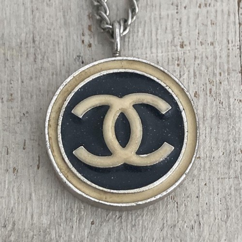 Collana CHANEL rotonda marchio cocco 42 cm 16 54 pollici catena logo ciondolo vintage