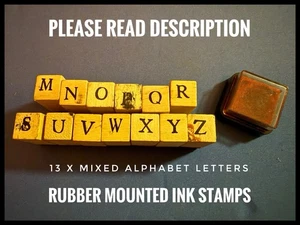 Mixed Bundle Of 13 x Rubber Mounted Ink Stamps Alphabet Letters MIXED - USED - Picture 1 of 5