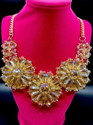 GORGEOUS, Classic “Anthropologie” Floral Crystal Statement Bib Necklace 17” - Image 1 of 4
