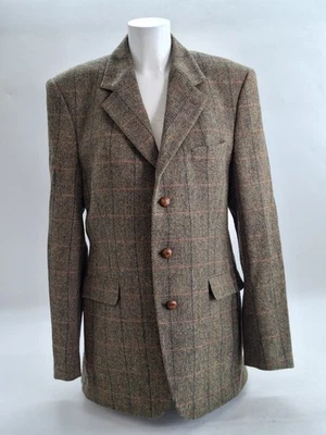 Barbour Harris Tweed Dark Herringbone Pure Wool Jacket Men's 42" Vintage Jacket - Image 1 of 4