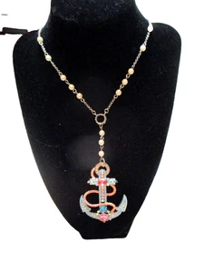 Betsey Johnson Blue Anchor Rhinestone Necklace - Picture 1 of 3