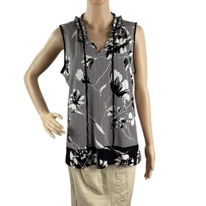 Karl Lagerfeld ärmellose Bluse Blumen Streifen Rüschenausschnitt M - Bild 1 von 7