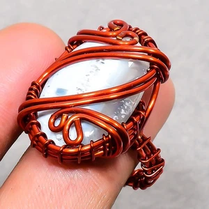 Blue Opal Gemstone Handmade Fashion Gift Wire Wrap Copper Jewelry Ring 8" SR 778 - Picture 1 of 7