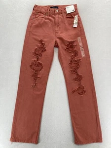 Aeropostale 90s Baggy Jeans Women's 2 Red Denim Distressed Straight Leg Pants - Picture 1 of 13