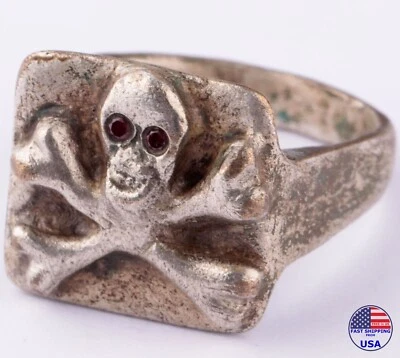 Skull and Bones Smile Gothic Ring WW1 wwI WW2 wwII Skeleton Viking Biker Goth - Image 1 of 4