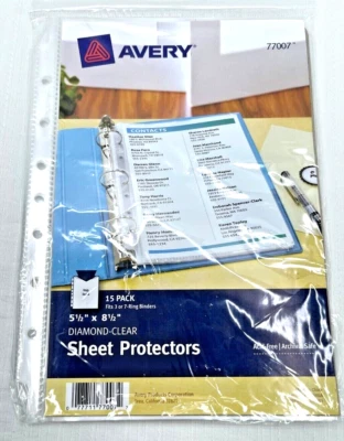 NEW Avery Sheet Protectors Diamond Clear 5.5" x 8.5" #77007 15-Pack - Image 1 of 2