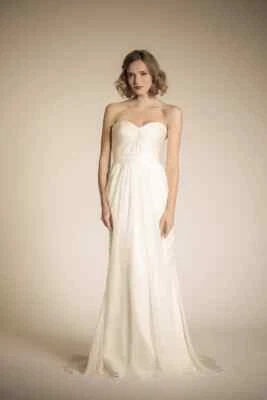 Amy Kuschel Tara Wedding Dress 10 Goddess Sheath Silk Chiffon Straps $2,925USA - Image 1 of 4