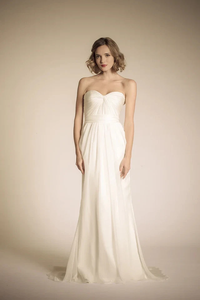 Vestido de novia Amy Kuschel Tara 10 diosa funda seda gasa correas $2,925 EE. UU. Foto 1 de 4