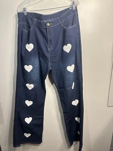 womens blue white hearts jeggings jean pants plus size 2XL XXL - Picture 1 of 5