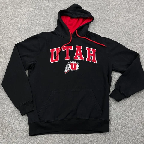 Utah Utes Hoodie Men Medium Black Red Pullover Hooded Sweater Spell Out Adult Cover