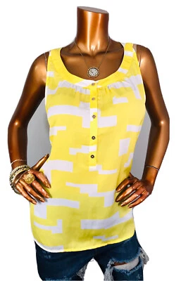 Kenneth Cole Reaction XL Top NWT Stretch Yellow White Sheer Soft Lite Wgt Blouse - Image 1 of 4