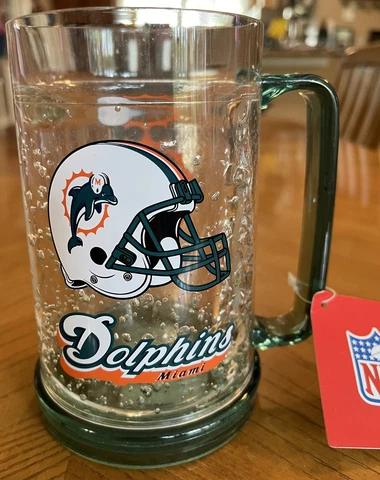 Official Miami Dolphins Official NFL Clear Plastic Freezer Mug 16oz NWT W1 Cover