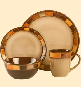 Gibson Casa Estebana 16-piece Dinnerware Set Service for 4, Beige&Brown - Picture 1 of 5