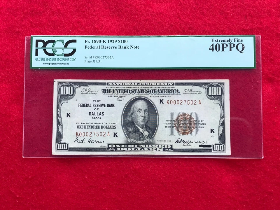 FR-1890K 1929 Series $100 Dallas Federal Reserve Bank Note *PCGS 40 PPQ XF* - Image 1 of 2