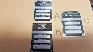 WW2 DE U. S. Ejército Aire Corps. Force. Azul Marino Aceptación Avión Data Placa - Picture 1 of 4