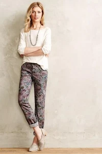 Anthropologie Pilcro Chino Women's Purple Gray Floral Size 28 Hyphen Fit - Picture 1 of 13