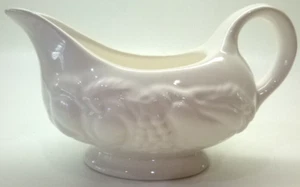 Classic White Ceramic Gravy Boat w/ Embossed Fruit Design, Country, Dinner - Picture 1 of 5