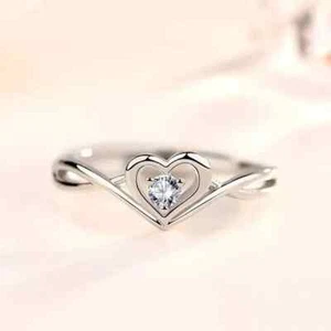 0.06CT Round Cut Lab-Grown Diamond Heart With Crisscross Shank 950 Platinum Ring - Picture 1 of 6