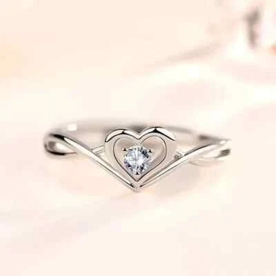 Round Cut Lab-Grown Diamond Heart With Crisscross Shank Solid 950 Platinum Ring - Image 1 of 4