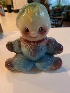 American Bisque Pottery Blue Rag Doll Piggy Bank - Picture 1 of 5