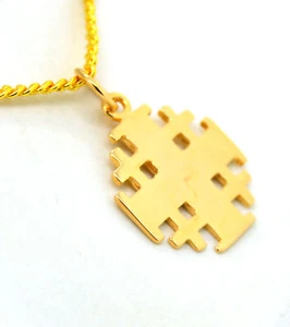 Jerusalem cross pendant gold filled with 20" necklace Holy Land Israel gift box - Picture 1 of 4