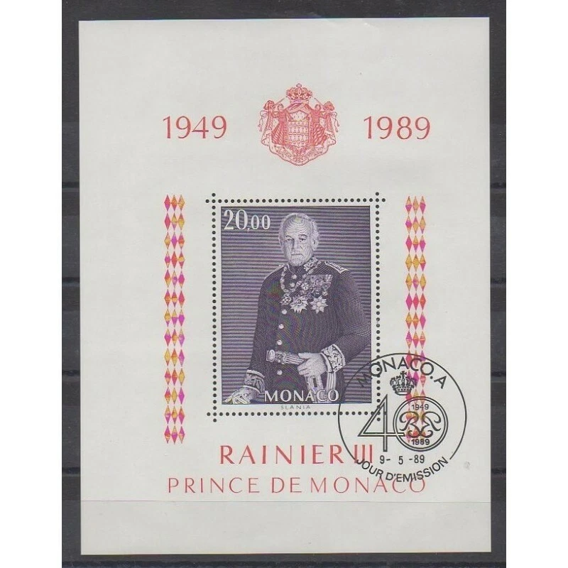 Monaco - Blocs et feuillets - 1989 - No BF45 - Royauté - Principauté - Oblitéré - Photo 1/1