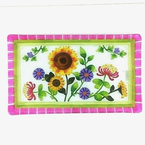 Ganz Vassoio Vetro Rettangolare Multicolore Servizio Piatto Floreale 9 1/2 x 16 in Regalo - Foto 1 di 2
