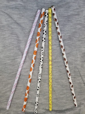2Pc Reusable Sport Design Straws, basketball, baseball, soccer,softball,football - Image 1 of 4