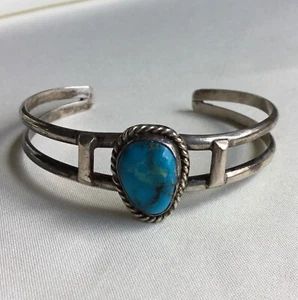 Vintage Türkis Armreif Armband Silberfarben Southwestern E55 - Bild 1 von 7